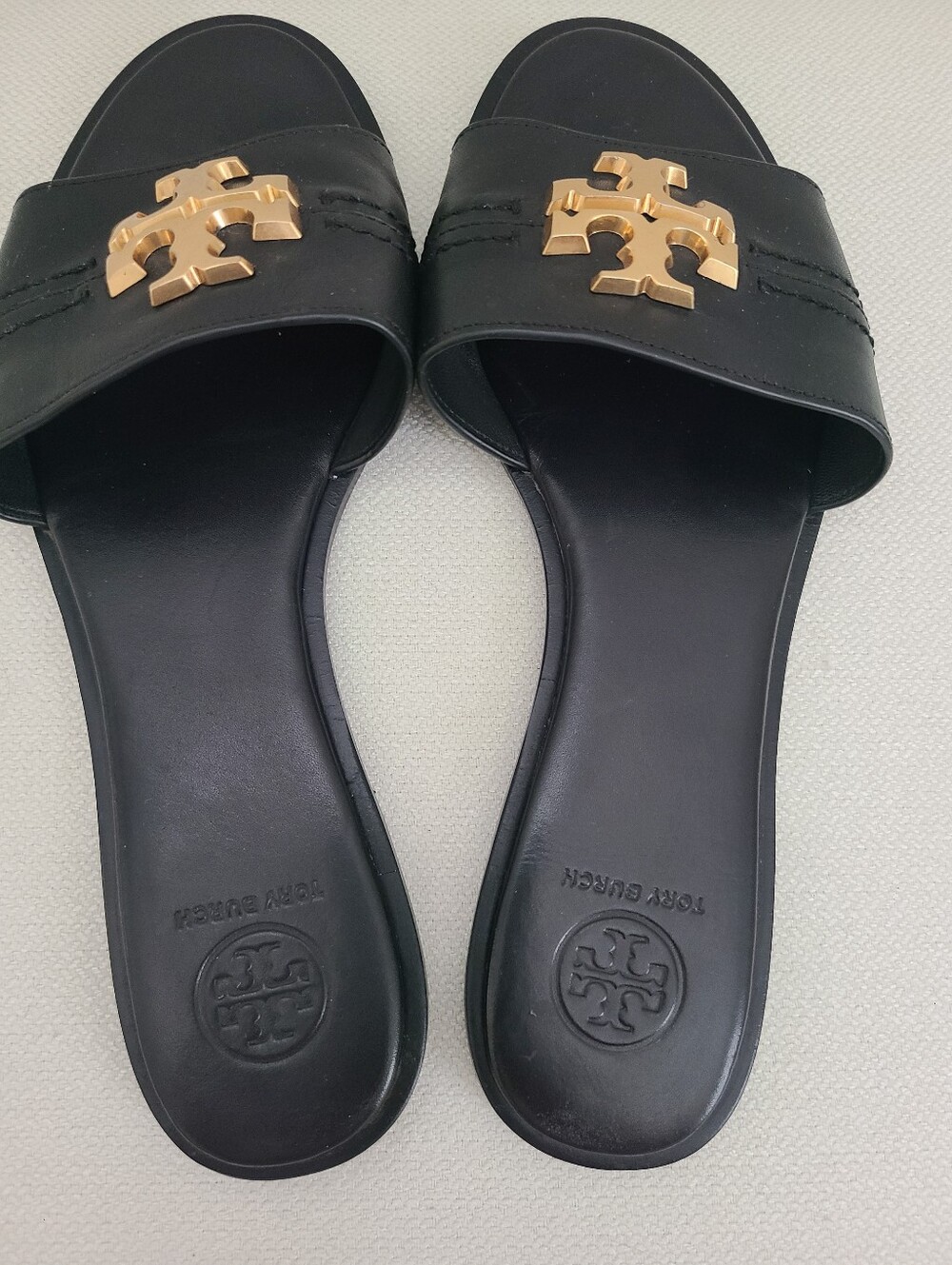 Tory Burch Black Everly Slide With Double Gold T Emblem - Picture 3 of 10